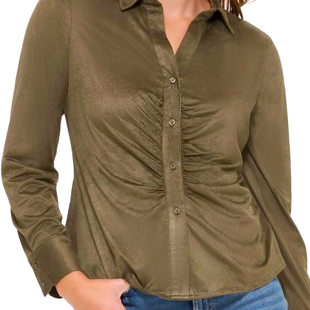 Calvin Klein Woman’s Collar Soft Cinched Micro Suede Shirt Size 3X